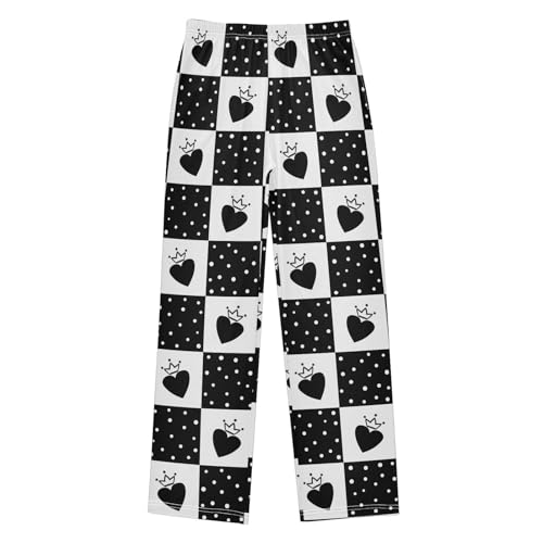 Boys' Pants Black Hearts Crowns Checkered Long Bottoms Jogger Pants Elastic Waist Trousers with Pockets S-XL