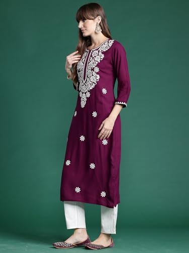 Image of INDO ERA Womens Straight Embroidered Chikankari Kurta