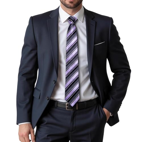 Image of Dubulle Mens Tie and Lapel Pin Paisley Striped Floral Necktie for Men Pocket Square Cufflinks 4PCS Set Wedding Party