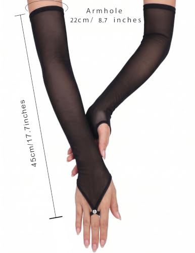 Avidlove Long Fingerless Sheer Mesh Gloves with Rhinestone Ring for Party - image 7