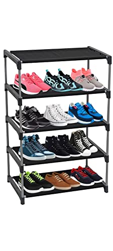 Image of Multi Utility 4 Layer Shelf Collapsible Metal Pipes with Non-Woven 100GSM Fabric Cover for Shoe /Cloth /Toy /Books Rack (Grey, Metal)