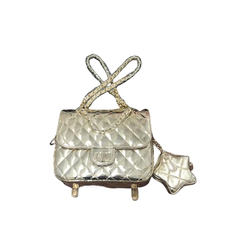 LingEva Bolsas de ombro femininas de couro envernizado genuíno, Dourado