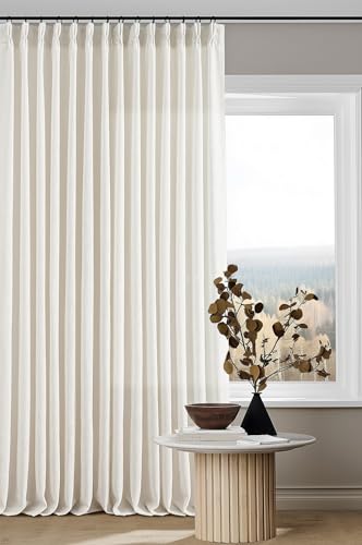 Image of Extra Long Pinch Pleated 132 Inch Linen Curtains 2 Panels Set for High Ceiling Living Room Bedroom Memory Shaped Semi Sheer Pleat Drapes with Hooks Rings Light Filtering Natural Window Curtain 40x132