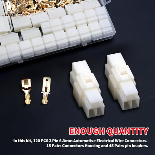 YIXISI 120 PCS 6.3mm 3 Pin Automotive Electrical Wire Connectors Kit - Image 3