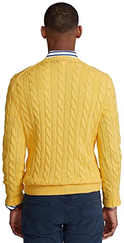 Polo Ralph Lauren Men's Pony Cable Knit Crewneck Sweater (Canaryyellow - L) #TOP4