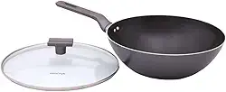 Mimo Style Wok Linha Sartin 1,2 L, Alumínio Com Fundo Triplo e Revestimento cerâmico. Possui Cabo Com Revestimento Soft-Touch. Funciona em Fogão a Gás e Elétrico (Grafite)
