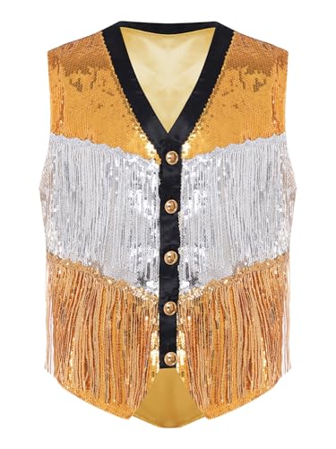 Chaleco de baile jazz para hombre con brillo y franja multicolor 3