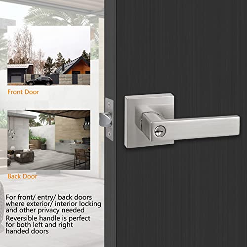 Newbang HTL01-SN-ET-1P Keyed Entry Lever Lock For Exterior Door And Front Door Heavy Duty Lever Door Lock Handle Satin Nickel Finish thumb #1