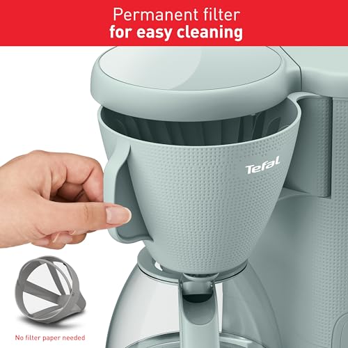 Tefal Morning Filter Coffee Maker - Eucalyptus, 1.25L Capacity, Permanent Reusable Filter, Drip-Stop System, Keep-Warm Function, Easy Fill Water Tank, 1000W, CM2M13G0 - Image 4