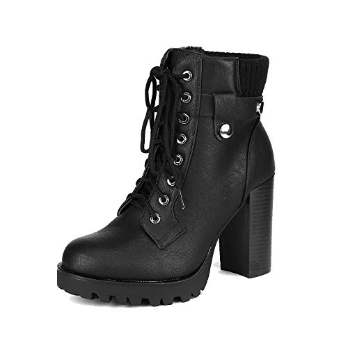 DREAM PAIRS Women’s Lace up Combat Ankle Boots High Chunky Heel Fashion Heeled Booties Shoes