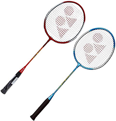 YONEX GR 303 - Juego de 2 raquetas de bádminton con cubierta completa (rojo, azul)