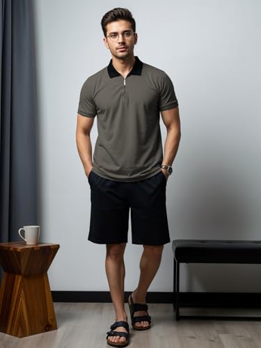 Image of Mens Premium Cotton Polo T-Shirt | 220 GSM Soft Fabric | Casual Stylish Look | Zipper Polo Design Snow White Polo T Shirt | Polo Tshirt for All-Day Wear