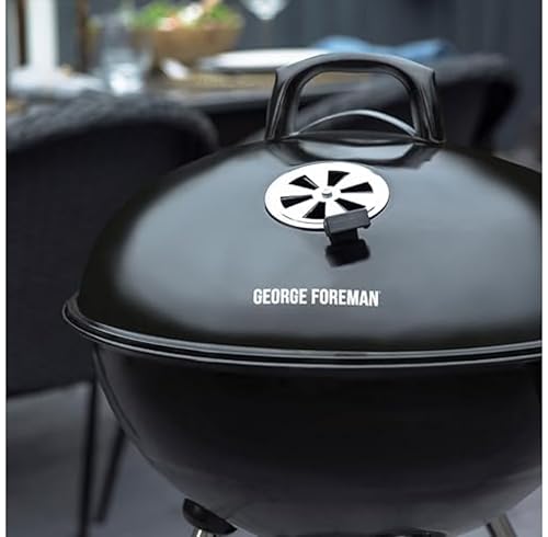 George Foreman Portable Charcoal BBQ Round Kettle 47.5 cm, Adjustable Vent, Integrated Thermometer, Charcoal Barbecue, Stand & 2 Wheels with Chrome Grill, GFKTBBQ, 60x51x90 4 George Foreman Portable Charcoal BBQ Round Kettle 47.5 cm, Adjustable Vent, Integrated Thermometer, Charcoal Barbecue, Stand & 2 Wheels with Chrome Grill, GFKTBBQ, 60x51x90 - Image 4