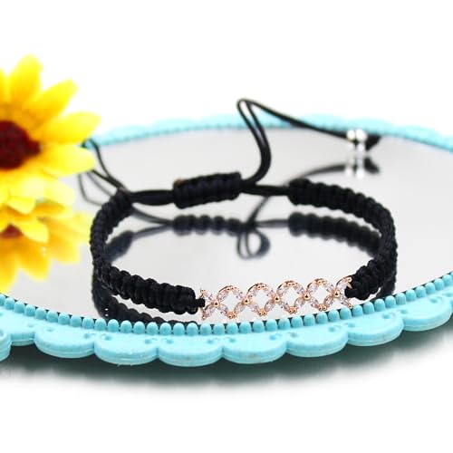 Image of Hand-woven String and Tennis Zircon Bracelet, Stylish Retro Adjustable Bracelet BFF Cubic Zirconia Crystal Women's Love Friendship Jewelry