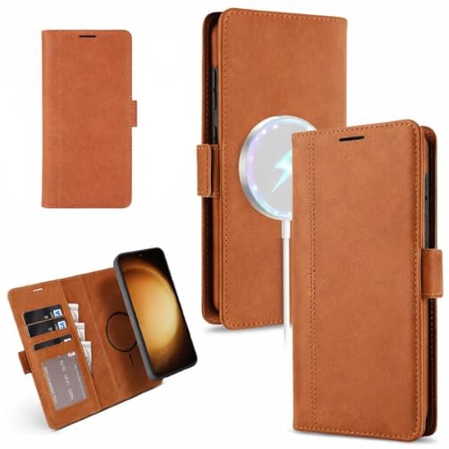 Image of FASHINA S26 Leather Flip Wallet Case with Magnetic Closure, Card Holder Slots, Shockproof Inner Cover, Premium Leather Finish for Complete 360 Protection Brown