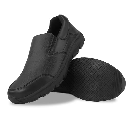 Jacata Non Slip Black Work Shoes for Women Food Service Womens Water Slip Resistant Leather Slip on Chef Walking Shoes for Restaurant Kitchen Sneakers (Black Size 8)