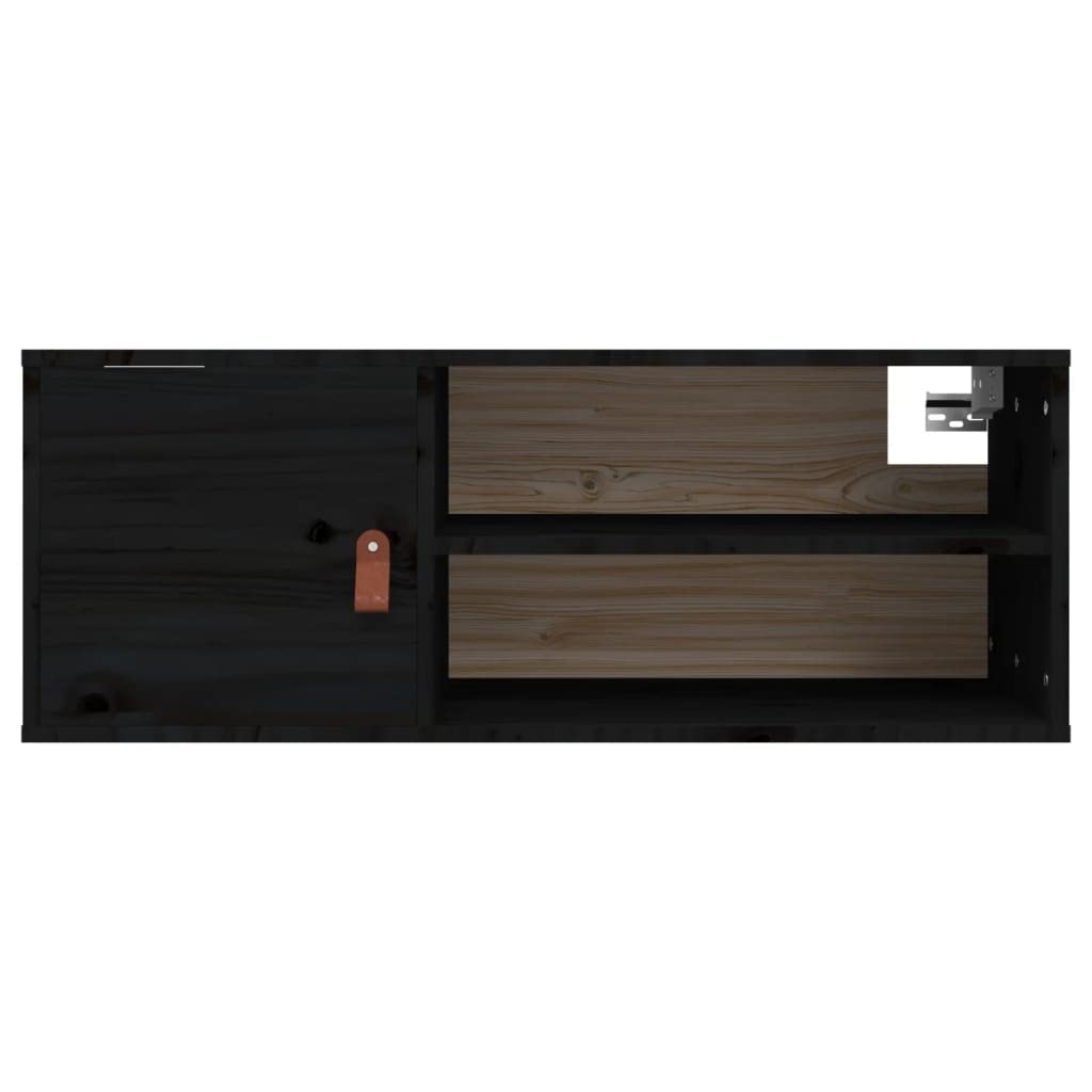 Générique Armadio da parete nero, 80 x 30 x 30 cm, in legno di pino massiccio, mensola da parete con 4 scomparti e 1 anta per riporre libri, riviste e DVD