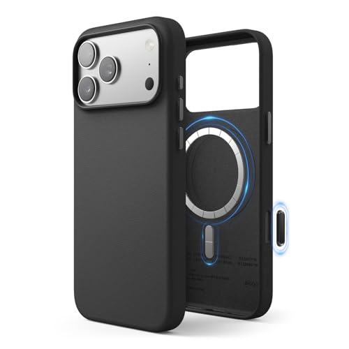 Image of elago Magnetic Leather Case Compatible with iPhone 17 Pro Max Case, All MagSafe Accessories, 6.9 inch - Built-in Magnets, Durable Vegan Leather, Shockproof, Water-Resistant (Black)