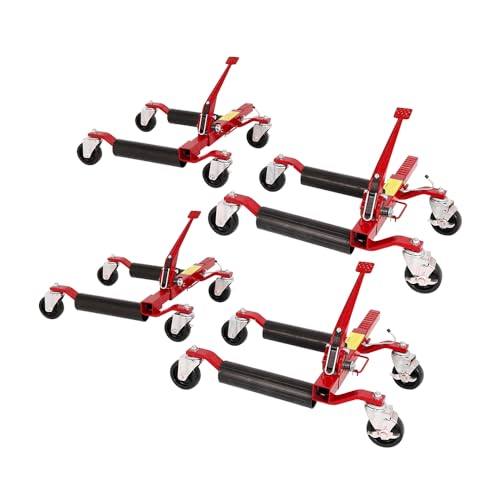 BLACKHORSE-RACING Wheel Dolly Car Skates Mechanic Vehicle Positioning Tire Jack Ratcheting Foot Pedal Lift Car Wheel Dolly Heavy Duty 1500lbs Set of 4 Red