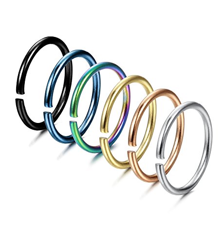 Jstyle 6 Pcs 20G 316L Stainless Steel Nose Ring Hoop Cartilage Hoop Septum Piercing Hypoallergenic 8mm