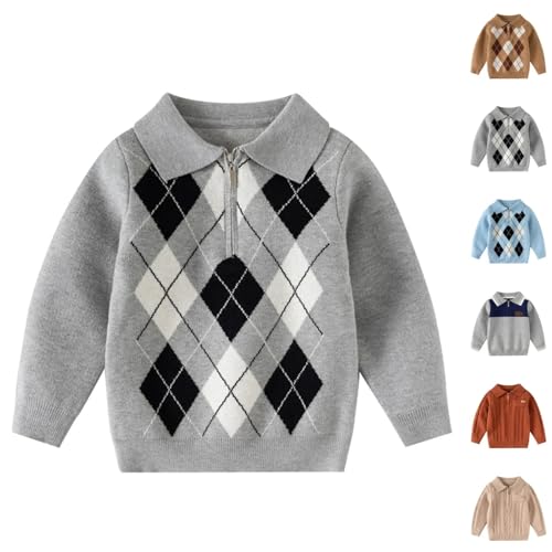 Boys Girls Argyle Sweaters Half Zip Flip Collar Long Sleeve Pullover Sweater Cable Knit Uniform Sweater Fall Winter Clothes3
