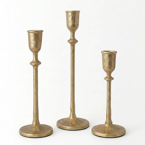 Antique Brass Candlestick Holders Set of 3, Cast...