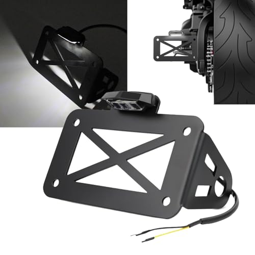Support De Plaque Moto, Universel Support Plaque avec éClairage Supports De Plaque D'Immatriculation LatéRal MéTal pour La Plupart des Motos Sportives Motos...