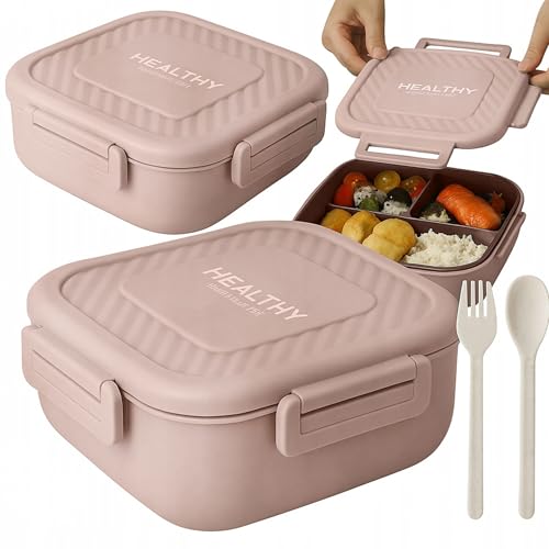 PARENCE - Lunch Box avec Compartiments et Couverts – Boîte Repas 19×19×7 cm – Compatible Micro-ondes, Lave-vaisselle – Couleur Aléatoire
