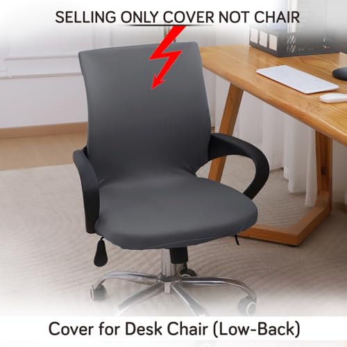 Image of HOKIPO 'SereneSolids' 140 GSM Office Chair Cover for Desk Chair (Low-Back) - 140 GSM Stretchable Fabric - Washable, Durable & Anti-Slip - Fits Small & Low-Back Office Chairs, Grey (AR-6222-GRY)