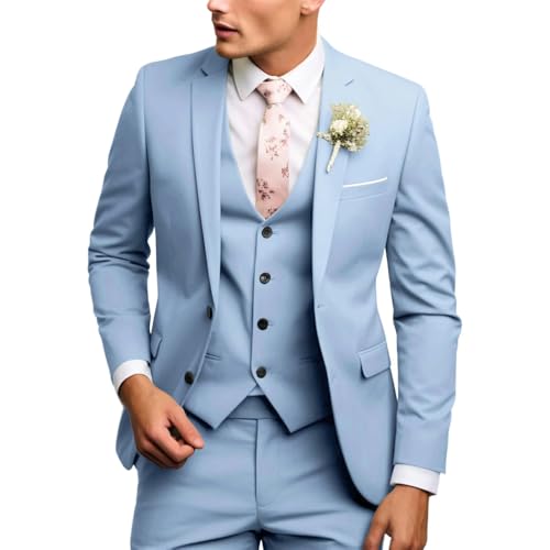 Men's Casual 3 Piece Suits Slim Tuxedos Notch Lapel Formal Wedding Blazer Vest Pants Suit Set4