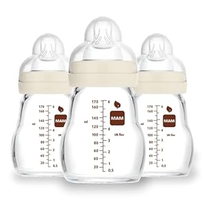 MAM Feel Good Slow Flow Premium Glass Baby Bottles, Easy Switch Between Breast and Bottle, 5oz, 0+ Months, Unisex, 3 Pack