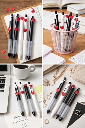 Image of Heart Shape Black Pen Set 0.5mm Fine Tip Smooth Writing Black Ink, Cute Aesthetic Heart Top Design, Stylish Pens for Kids Students Office School Use, Lightweight Grip - Pack Of 1 (4 Pens)