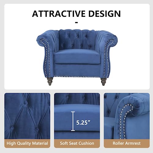 Image of QHITTY Accent Chair, Chesterfield Modern Velvet Upholstered Chair with Tufted Back for Living Room Furniture (Blue)