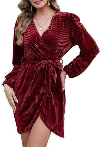 CheChuey Samtkleid Elegant Abendkleid Winterkleid Langarm Bodycon Kleid Cocktailkleid Partykleid Wickelkleid Samt Maxikleid Freizeitkleid Festliche...