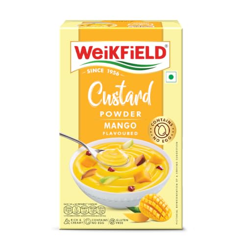 Image of Weikfield Custard Powder | Mango Flavour | Makes Smooth & Creamy Custard | Contains Quality Ingredients | Best For Fruit Salads & Puddings | 100% Vegetarian | 75g Carton