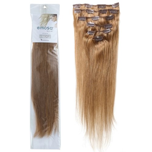 Emosa 7Pcs 70g 100% Real Silky Soft Remy Human Hair Clip In Extensions 18" #12 Light Brown