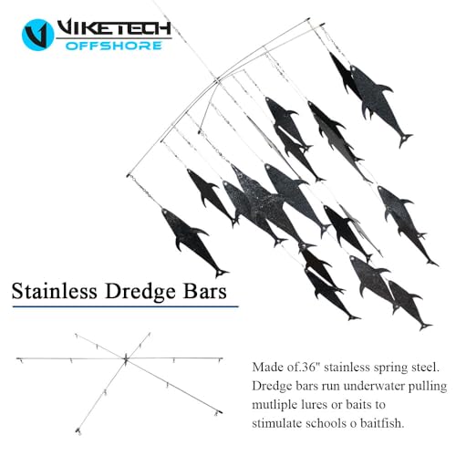 Image of VIKETECH 36'' Offshore Fishing Dredge Teaser for Marlin Tuna Mahi Wahoo | 21 x 13'' rubber flaps, stainless spreader bar, 13 drops, for saltwater trolling, sailfish, heavy duty brass eye