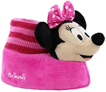 Minnie Mouse Disney Toddler Girls Plush 3D Minnie Head Sock Top Slippers (7-8 M US Toddler, Pink/Black)
