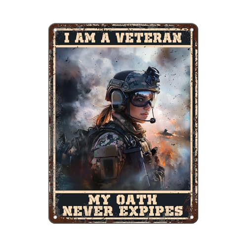 KIYOYO Plaque en métal « I Am A Veteran My Oath Never Expires » - 40,6 x 30,5 cm - Décoration murale pour maison, cuisine, garage, cave, café, bar