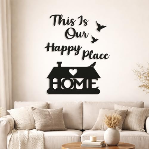 Image of This Is Our Happy Place MDF Wall Art Wall Decor for Home, Inspirational Quote Wall Hanging with House Design, Modern Black Decorative Wall Piece for Living Room Bedroom Home Decoration (This Is Our Happy Place MDF Wall Decor)
