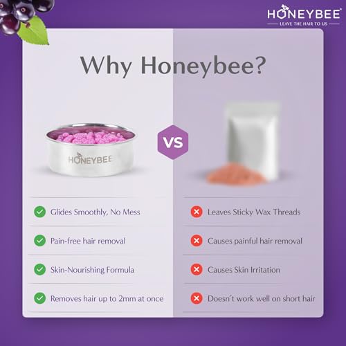 Image of Honeybee Acai Berry Brazilian Beans Wax For Women | Katori Beads Wax For Hair Removal | Liposoluble Stripless /No-Strips Waxing At Home For Brazilian Bikini, Face, Eyebrows, Upper-Lips, Chin, Underarms | Waxing Kit with Post Wax Wipes - 80g