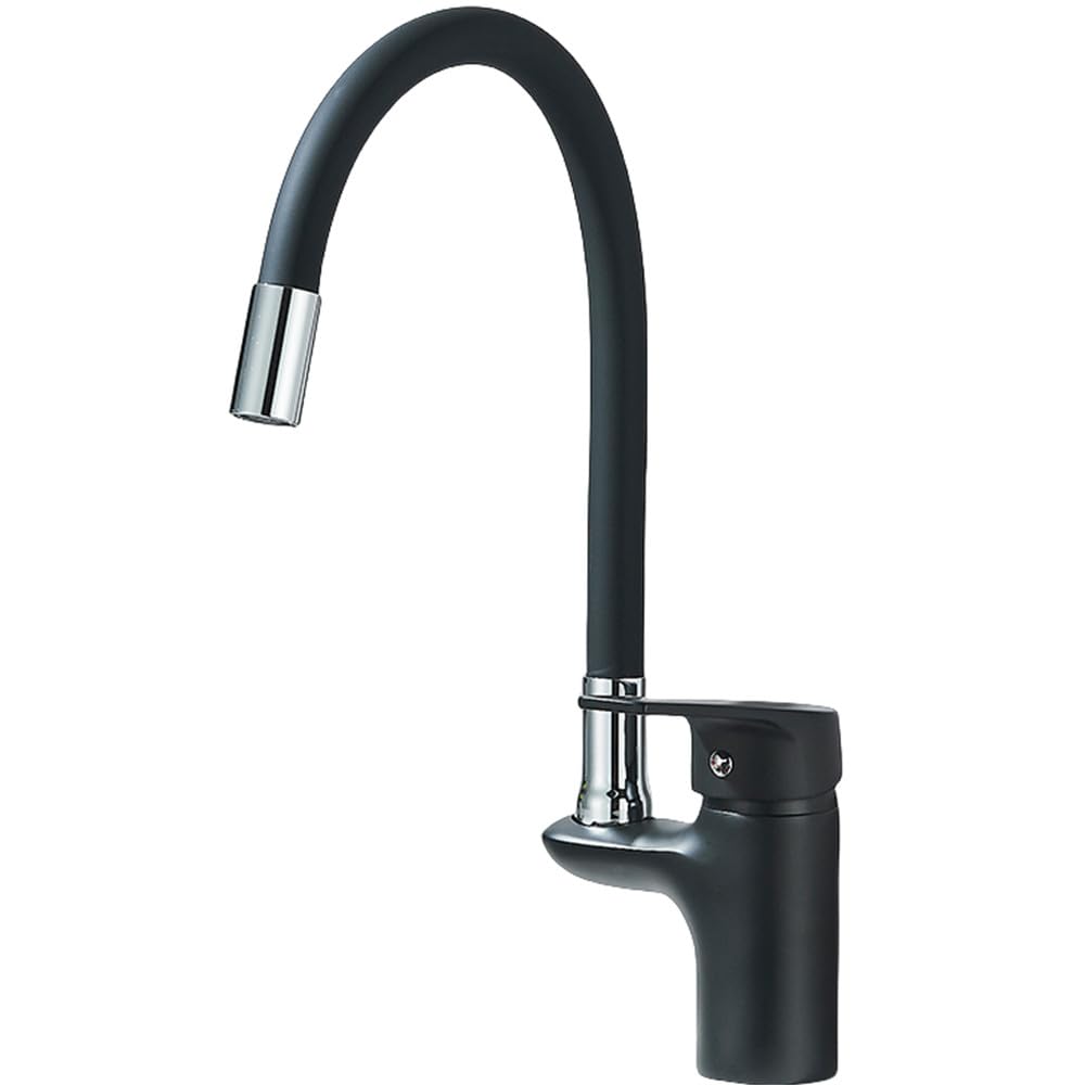 Mitigeur flexible noir à poignée unique avec contrôle précis eau chaude et froide pour lavabo