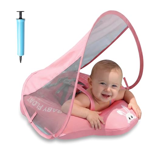 Baby Pool Float with Canopy UPF50+ Sun Protection, Soft Fabric-Covered Baby Floats with Safety Seat, No Flip Over Baby floatie for Age 6-36 Months, Infant Pool Float for Toddler Boys and Girls