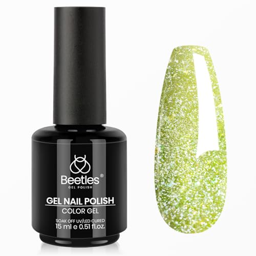 Image of Beetles Lime Green Glitter Gel Nail Polish, 15ML Sparkly Yellow Green Gel Polish, Shimmer UV LED Soak Off Color Gel for Summer Party Nail Art DIY Manicure