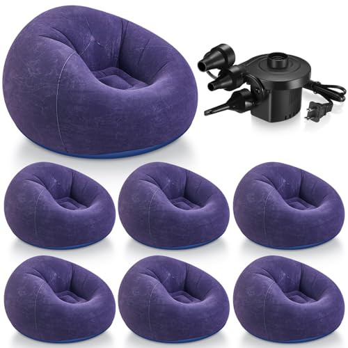 Image of Realspring 6 Pcs Inflatable Bean Bag Chair, Air Pump,Blue | Electric Pump for Inflation, Foldable Blow up Chairs for Outdoor Movie Seating, Portable Sofa for Adults Camping