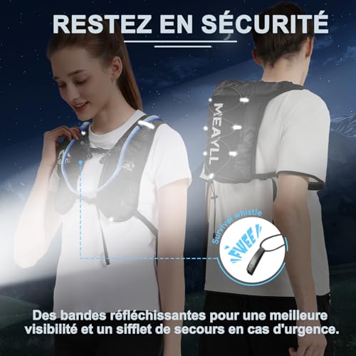 Laufweste mit 1 Liter Trinkblase für Damen Herren, Leichter und Atmungsaktiver Laufrucksack mit Reflektierenden Streifen und 9 Praktischen Taschen 5L, Verstellbare Schwarze Trinkweste