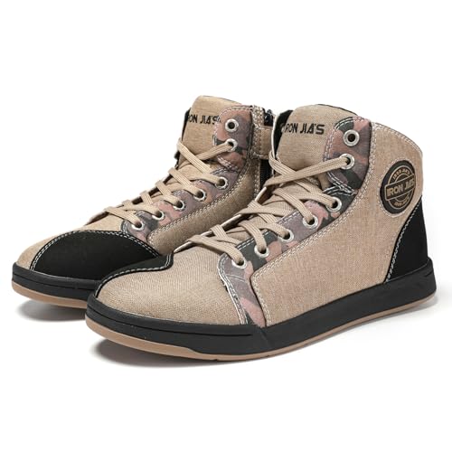 IRON JIA'S Motorradschuhe Herren Motorradstiefel Herren Motorrad, rutschfeste, atmungsaktive Street-Casual-Biker-Boots mit seitlichen Reißverschlüssen, Knöchelstütze und Schaltkissen