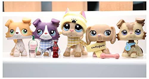 WOLFGIRL LPS Great Dane 1647 Tan LPS Collie 272 1676 2210 LPS Dachshund 2597 Blue Eyes Dog Puppy with Accessories Lot Figure Collection Kids Girls Boys Birthday Xmas Gift