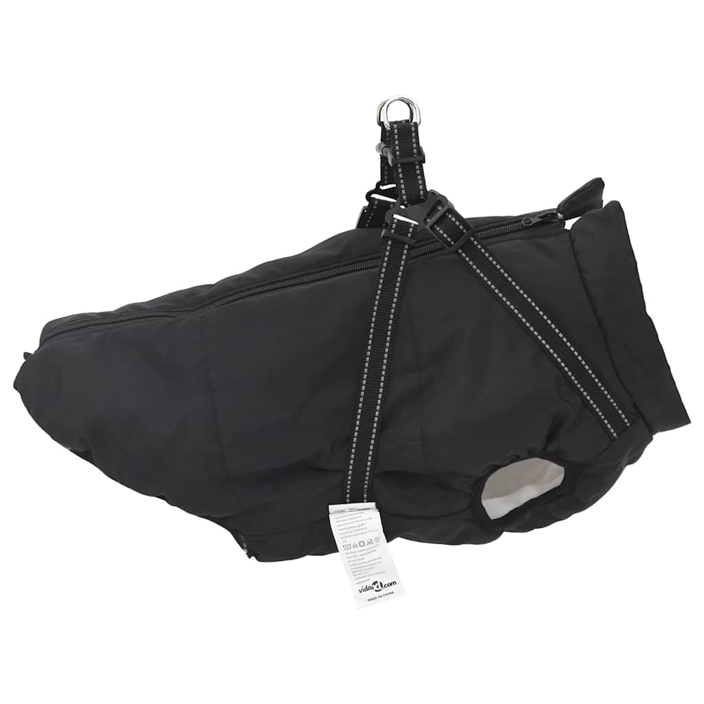 Hundemantel mit verstellbarem Geschirr wasserdicht schwarz L52 reflektierend mit Fleece, Outdoor Wintermantel für Spaziergang, Winddicht und warm, komfortabel und sicher bei Regen Herbst