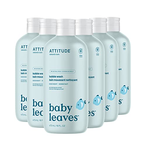 ATTITUDE Bubble Body Wash for Baby, EWG Verified, Dermatologically Tested, Plant and Mineral-Based, Vegan, Good Night, 16 Fl Oz (Pack of 6)